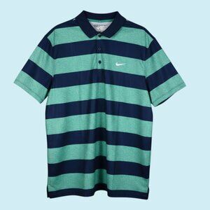 Nike Golf Dri-Fit Polo Shirt Men's Size Large Green & Blue Striped Preppy Swoosh